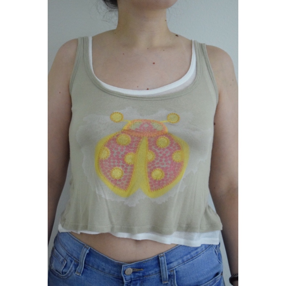 Beige and White dp jeans Ladybug Tank Top